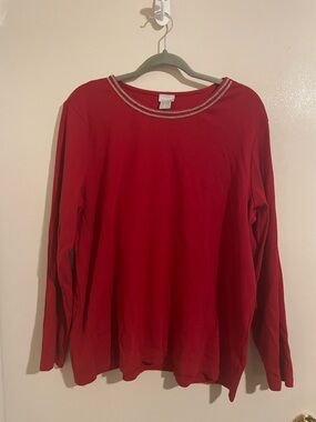 Chico’s Long Sleeve Ribbed Top Metallic Trim Red Size 4 (XXL) (250)